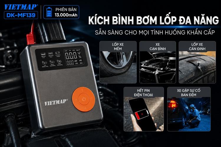 Máy Bơm Lốp Kích Bình Xe Hơi 13000 mAh Vietmap DK-MF139 13K Màu Xám