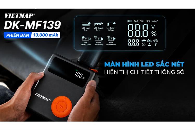 Máy Bơm Lốp Kích Bình Xe Hơi 13000 mAh Vietmap DK-MF139 13K Màu Xám