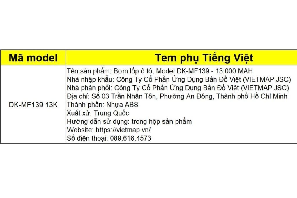 Máy Bơm Lốp Kích Bình Xe Hơi 13000 mAh Vietmap DK-MF139 13K Màu Xám