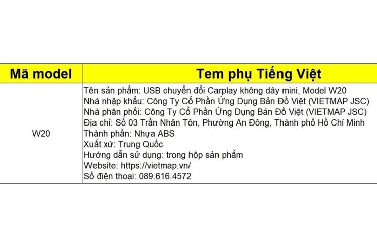 Thiết Bị Chuyển Đổi Apple CarPlay - Android Auto Không Dây Vietmap USB W20 Màu Đen