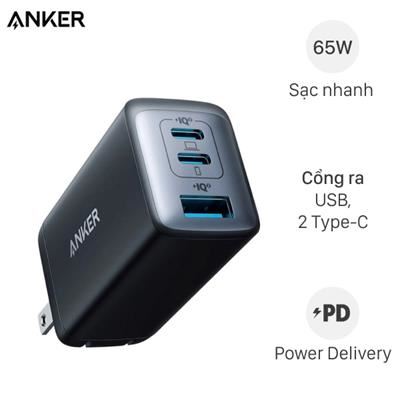 Adapter Sạc 3 cổng USB Type C PD QC 3.0 GaN 65W Anker PowerPort III Pod A2667