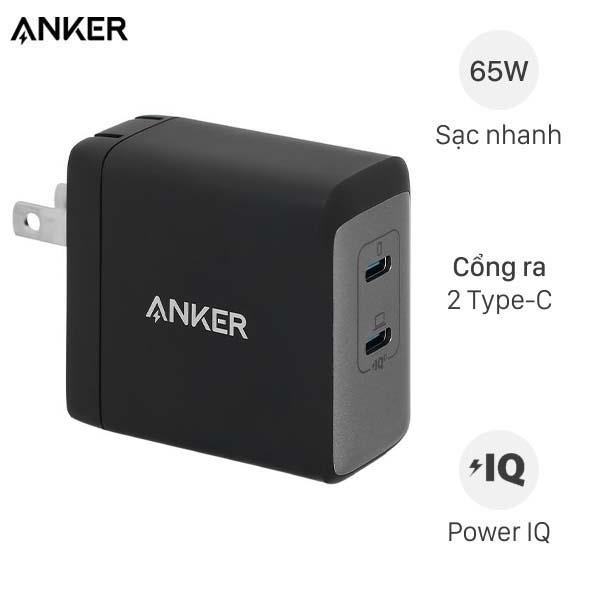 Adapter Sạc 2 cổng Type C PD PPS GaN II 65W Anker PowerPort III A2666