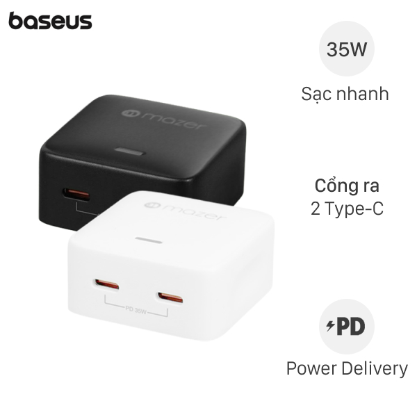 Sạc nhanh 2 cổng Mazer GAN35US