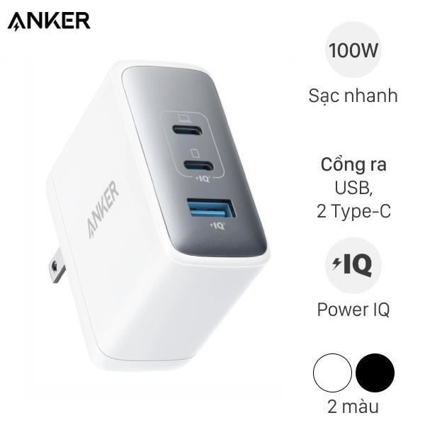 Adapter Sạc 3 cổng USB Type C IQ3 100W Anker A2145