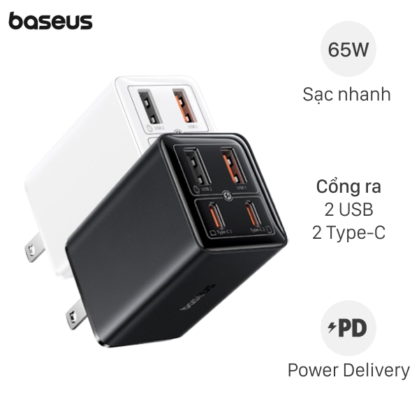 Bộ sạc nhanh 4 cổng Baseus CCGAN65S6 kèm Cáp Type C - Type C