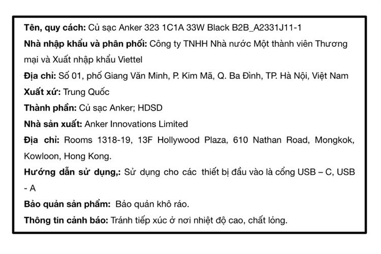 Sạc nhanh 2 cổng USB Type-C 33W Anker A2331 Màu Đen