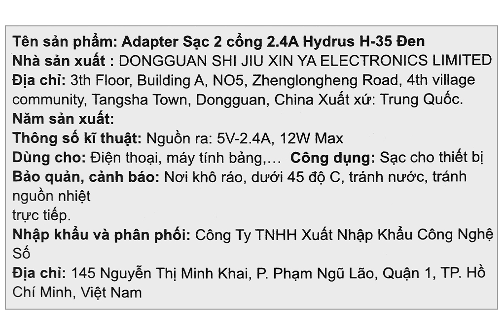Sạc 2 cổng USB 12W Hydrus H-35 - 10