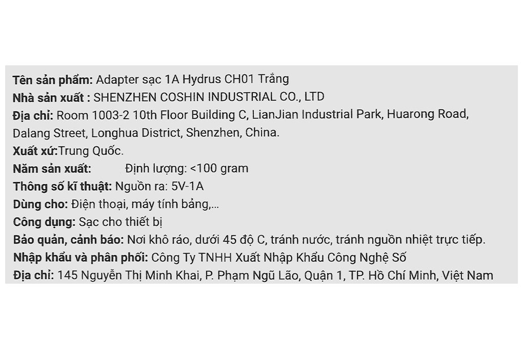 Sạc USB 5W Hydrus CH01 - 11