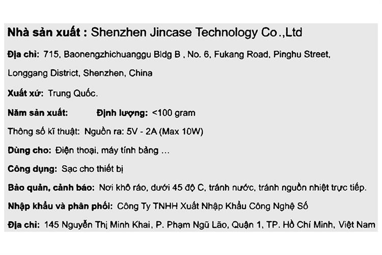 Sạc USB 10W Hydrus ZC103 Màu Đen