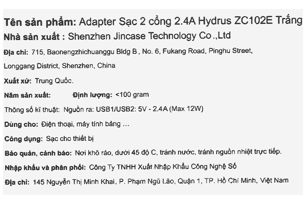 Sạc 2 cổng USB 12W Hydrus ZC102E - 10