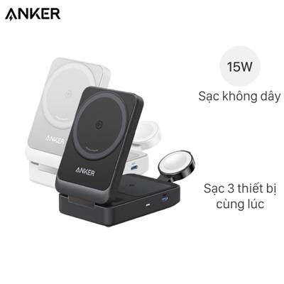 Bộ Đế sạc không dây 3 in 1 15W MagGo kèm Cáp Type C - Type C 1.5m Anker B2557