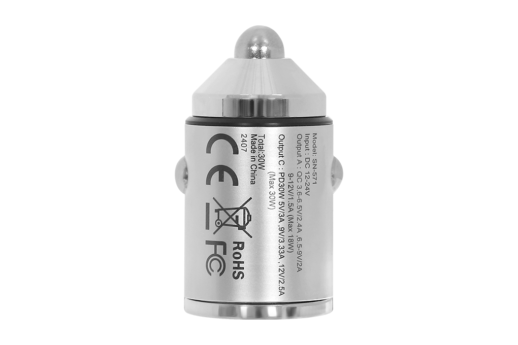 Sạc nhanh xe hơi 2 cổng USB Type-C QC3.0 PD 30W Xmobile SN-571 Màu Bạc