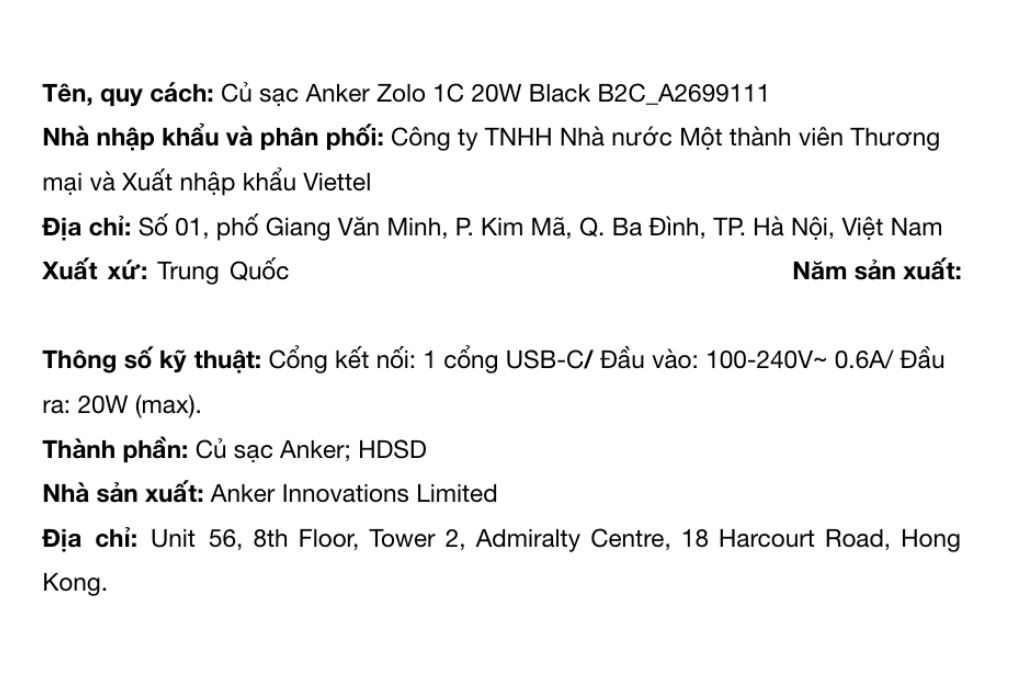 Sạc nhanh Type-C 20W Anker Zolo A2699 Màu Đen