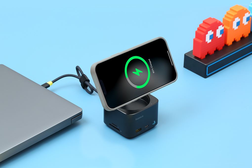 Đế sạc nhanh không dây 7 cổng USB Type-C HDMI Qi2 SD Micro SD 65W Baseus MagPro BS-OH122 Màu Đen