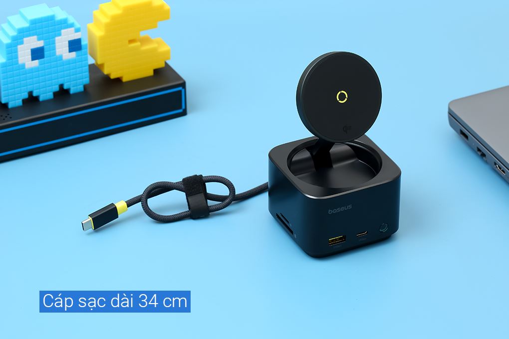 Đế sạc nhanh không dây 7 cổng USB Type-C HDMI Qi2 SD Micro SD 65W Baseus MagPro BS-OH122 Màu Đen