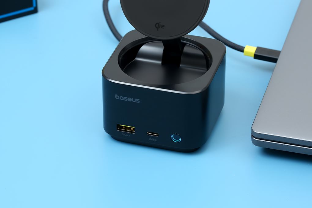 Đế sạc nhanh không dây 7 cổng USB Type-C HDMI Qi2 SD Micro SD 65W Baseus MagPro BS-OH122 Màu Đen