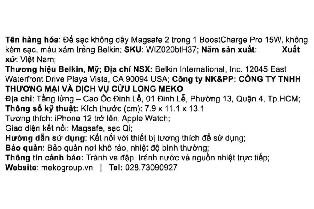 Đế sạc không dây 2 in 1 15W MagSafe Belkin BoostCharge Pro WIZ020 Màu Trắng - Xám