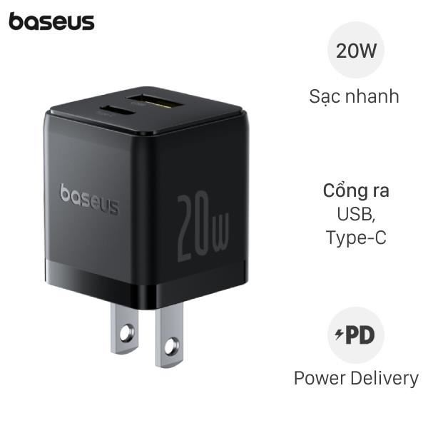 Adapter Sạc 2 cổng Type C PD QC 3.0 20W Baseus Palm CCZC20US