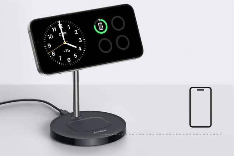 Bộ đế sạc không dây 2 in 1 15W MagGo Anker A2544 kèm Cáp Type C - Type C Màu Đen
