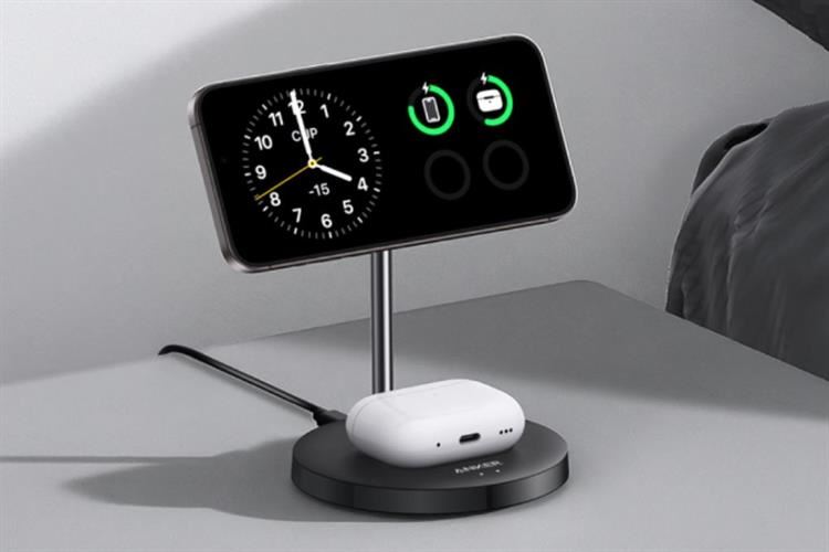 Bộ đế sạc không dây 2 in 1 15W MagGo Anker A2544 kèm Cáp Type C - Type C Màu Đen