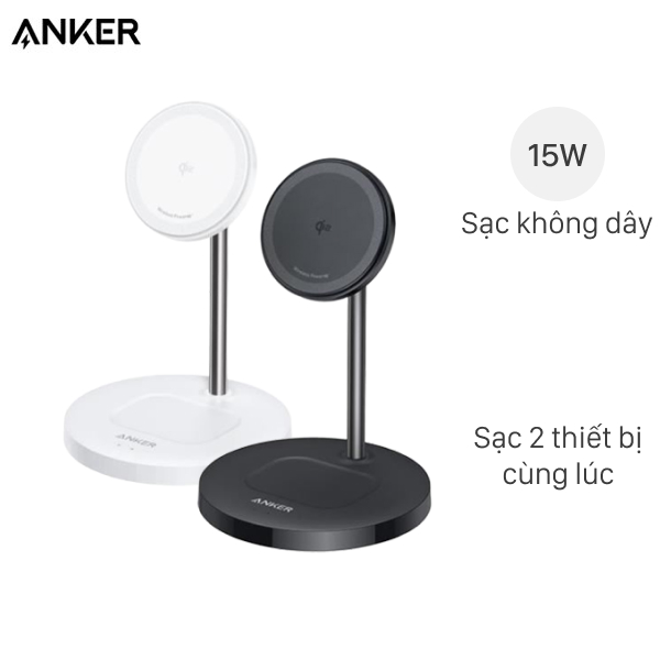 Bộ đế sạc không dây 2 in 1 MagGo Anker A2544 kèm Cáp Type C - Type C