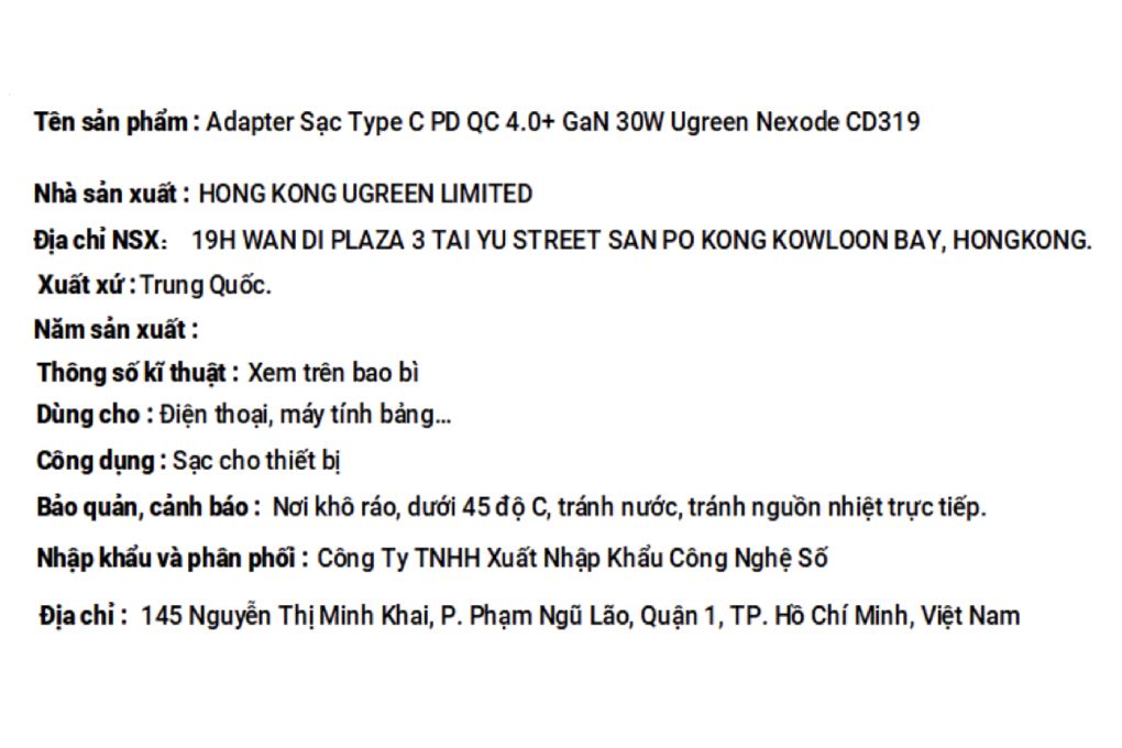 Sạc nhanh Type-C QC4.0+ PD 30W Ugreen Nexode CD319 Màu Xám