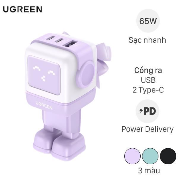 Adapter Sạc 3 cổng USB Type C PD QC 4.0  GaN 65W Ugreen Robot CD361