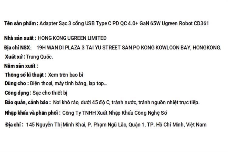 Sạc nhanh 3 cổng USB Type-C QC4.0+ PD 65W Ugreen Robot CD361 Màu Tím