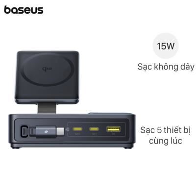 Bộ Adapter Sạc 5 cổng Qi2 Desktop Charger 140W kèm Cáp Type C - Type C Baseus Nomos CCNMS140