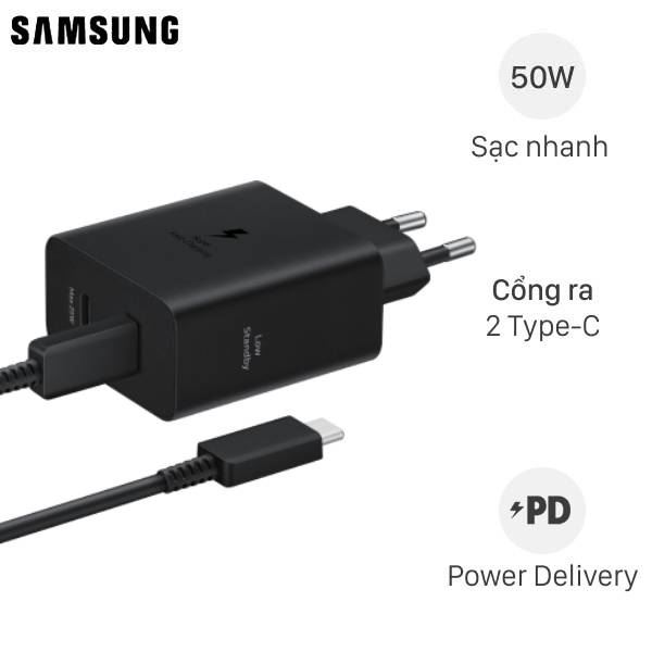 Bộ sạc nhanh 2 cổng Samsung EP-T5020XB kèm cáp Type C - Type C 900.000₫ 1.270.000₫ -29%