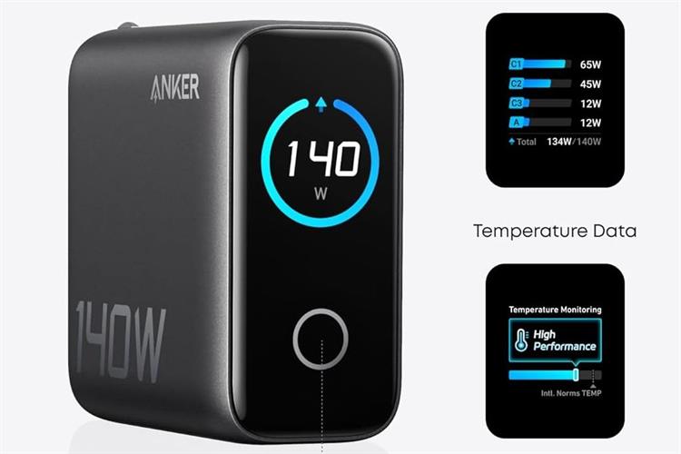 Bộ sạc nhanh 4 cổng USB Type-C 140W Anker Zolo B2697 kèm Cáp Type C - Type C Màu Đen