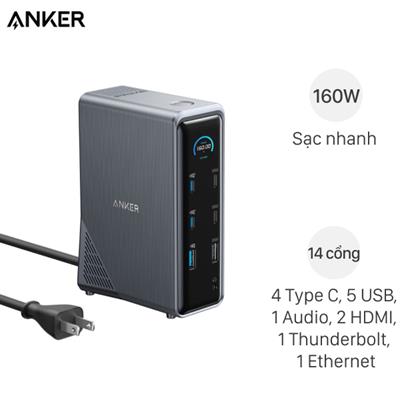 Bộ sạc nhanh chuyển đổi 14-in-1 160W Dual Display Anker A83B6 kèm Cáp Type C - Type C