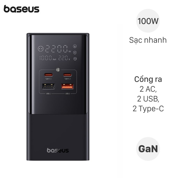 Adapter Sạc 6 cổng PowerCombo Tower Power Strip GaN 100W Baseus CCGAN100-S2ACE