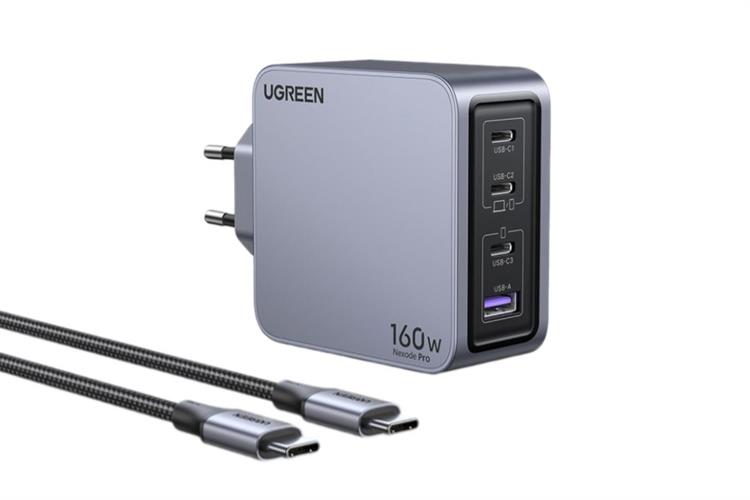 Bộ Adapter Sạc 4 cổng USB Type C PD 3.0 GaN 160W kèm Cáp Type C - Type C 1.5m Ugreen Nexode Pro X763 25877 Màu Xám