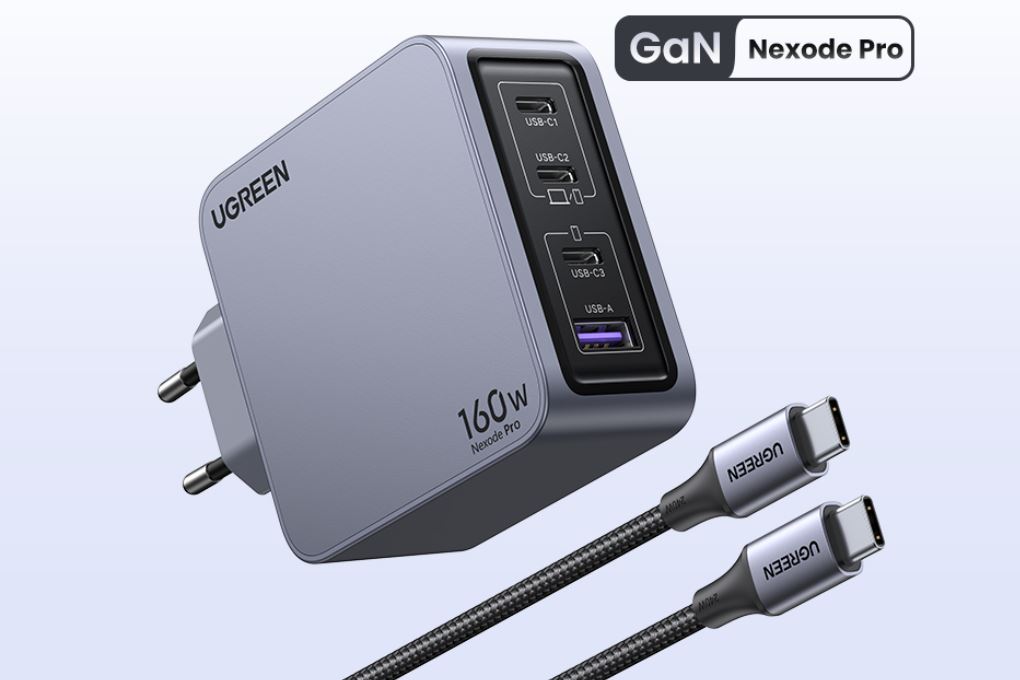 Bộ Adapter Sạc 4 cổng USB Type C PD 3.0 GaN 160W kèm Cáp Type C - Type C 1.5m Ugreen Nexode Pro X763 25877 - Công suất sạc tối đa 160W