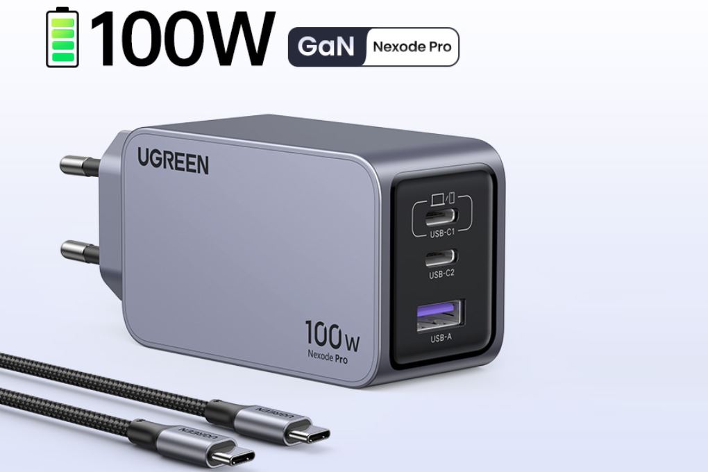 Sạc nhanh 3 cổng USB Type C PD 100W Ugreen Nexode Pro X757 25874 kèm Cáp Type C - Type C Màu Xám