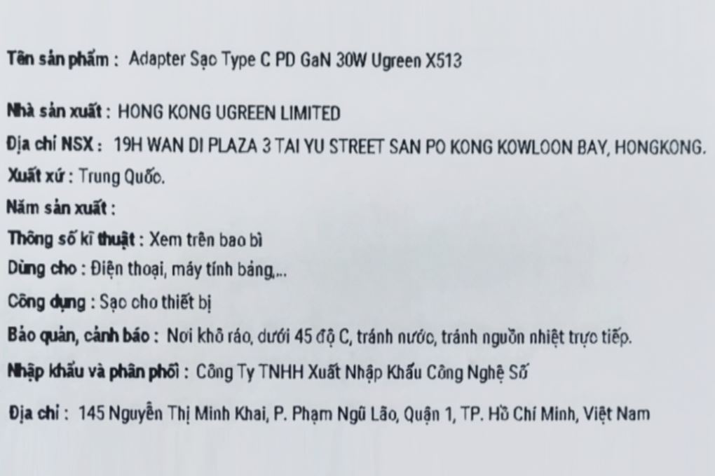 Sạc nhanh Type-C PD 30W Ugreen X513 Màu Trắng