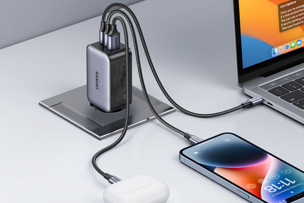 Adapter Sạc 3 cổng USB Type C PD QC 3.0 GaN 65W Ugreen CD244 10335 - Sạc cùng lúc nhiều thiết bị