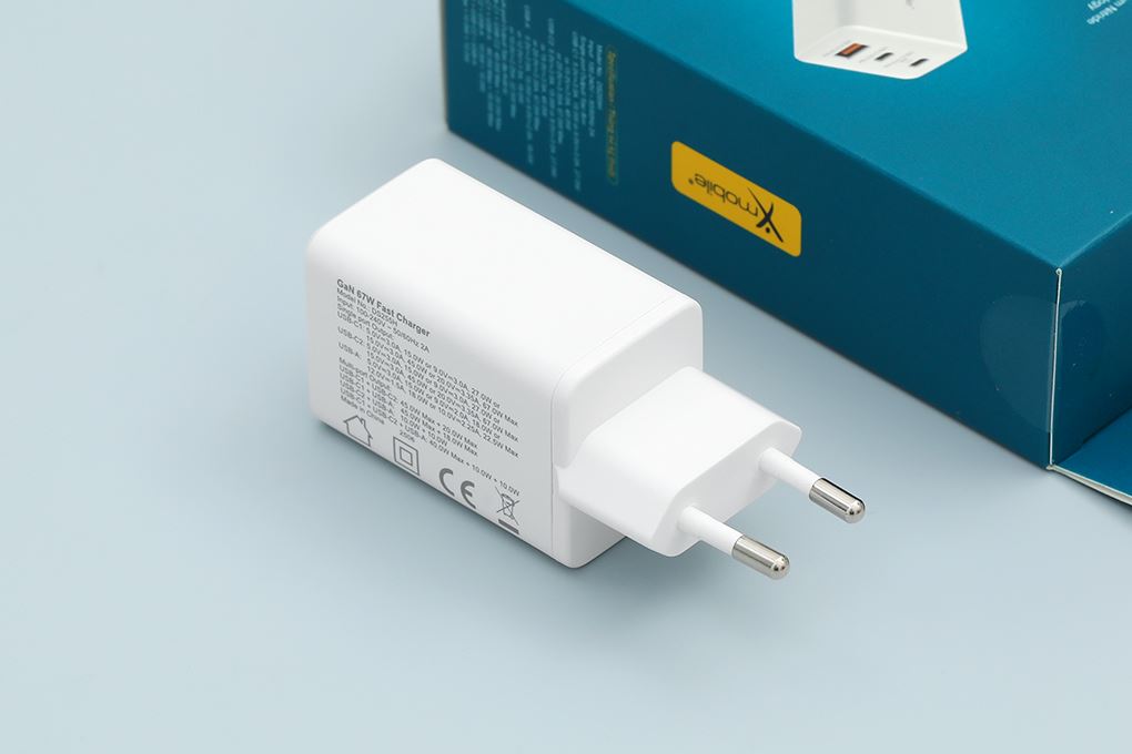 Adapter Sạc 3 cổng USB Type C PD QC3.0 GaN 67W Xmobile DS255H - Thiết kế vừa vặn, bền bỉ
