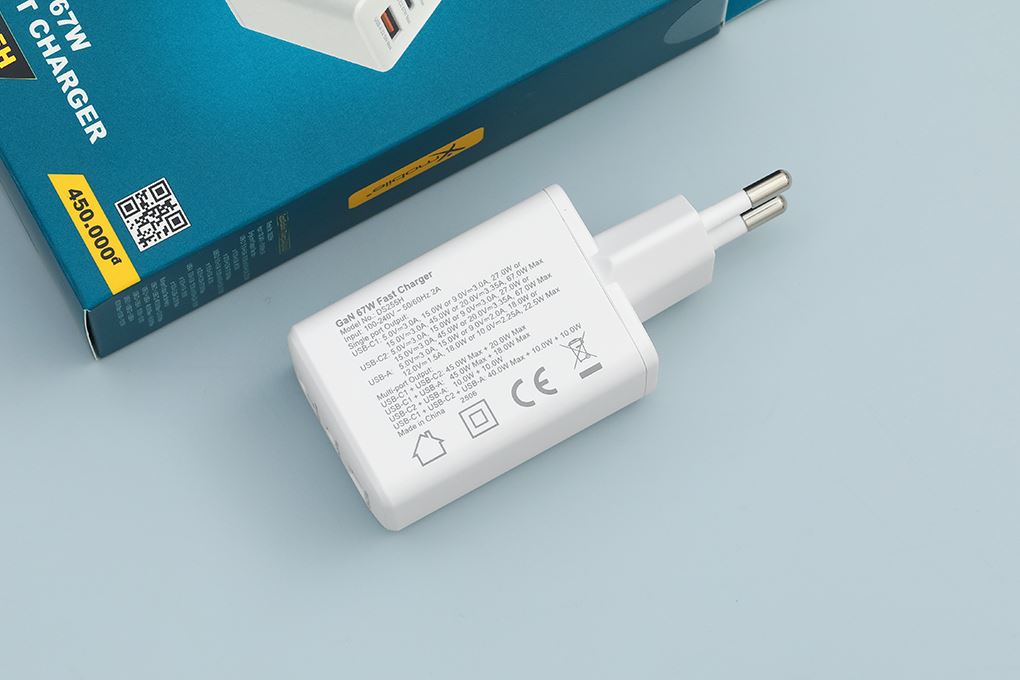 Adapter Sạc 3 cổng USB Type C PD QC3.0 GaN 67W Xmobile DS255H - Công suất sạc nhanh lên đến 67W