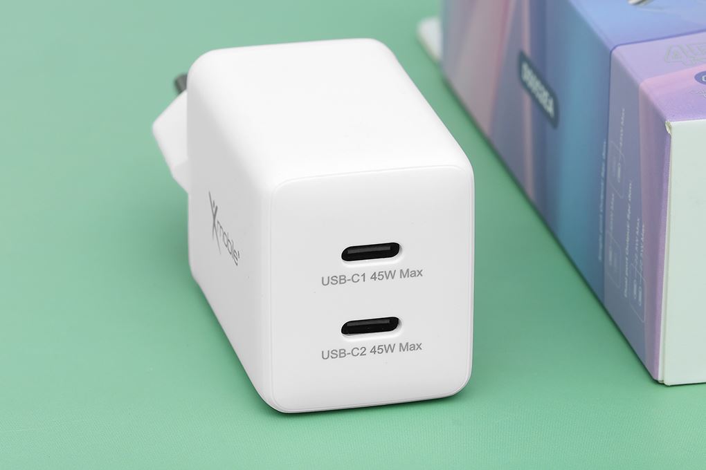 Adapter Sạc 2 cổng Type C PD QC3.0 GaN 45W Xmobile DS052EA - Sạc cùng lúc 2 thiết bị