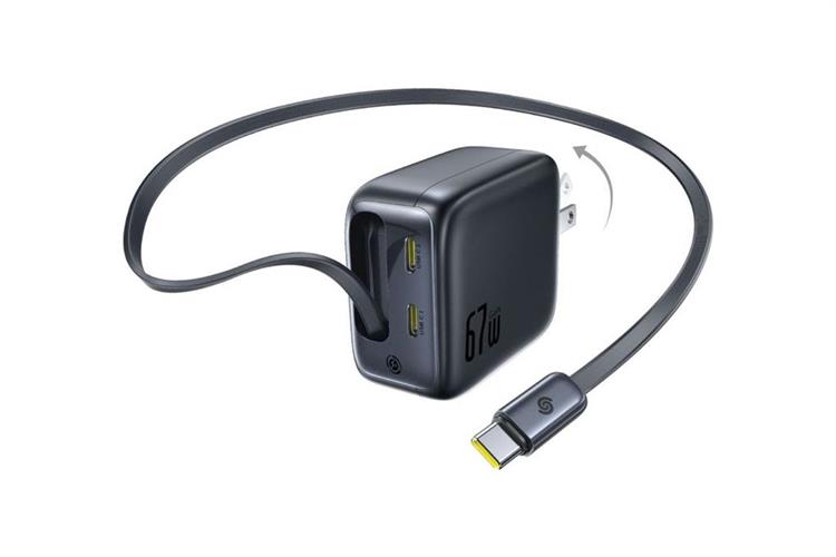 Bộ Adapter Sạc 3 cổng Type C PD GaN6 67W kèm cáp dây rút Type C Baseus EnerCore CJ11 E0120H