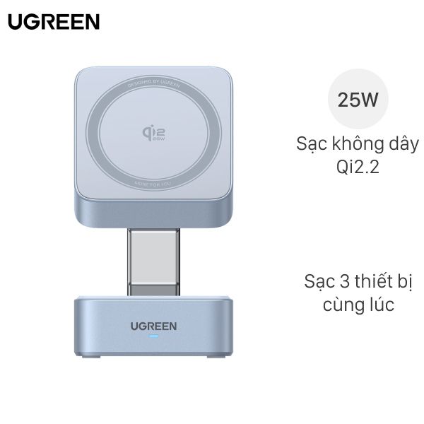 Đế sạc không dây 2 in 1 Qi2.2 25W Magnetic Ugreen Magflow W752 55960B