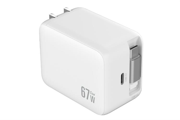 Adapter Sạc 2 cổng Type C PD GaN 67W kèm cáp dây rút Type C 70cm Xmobile DS810C