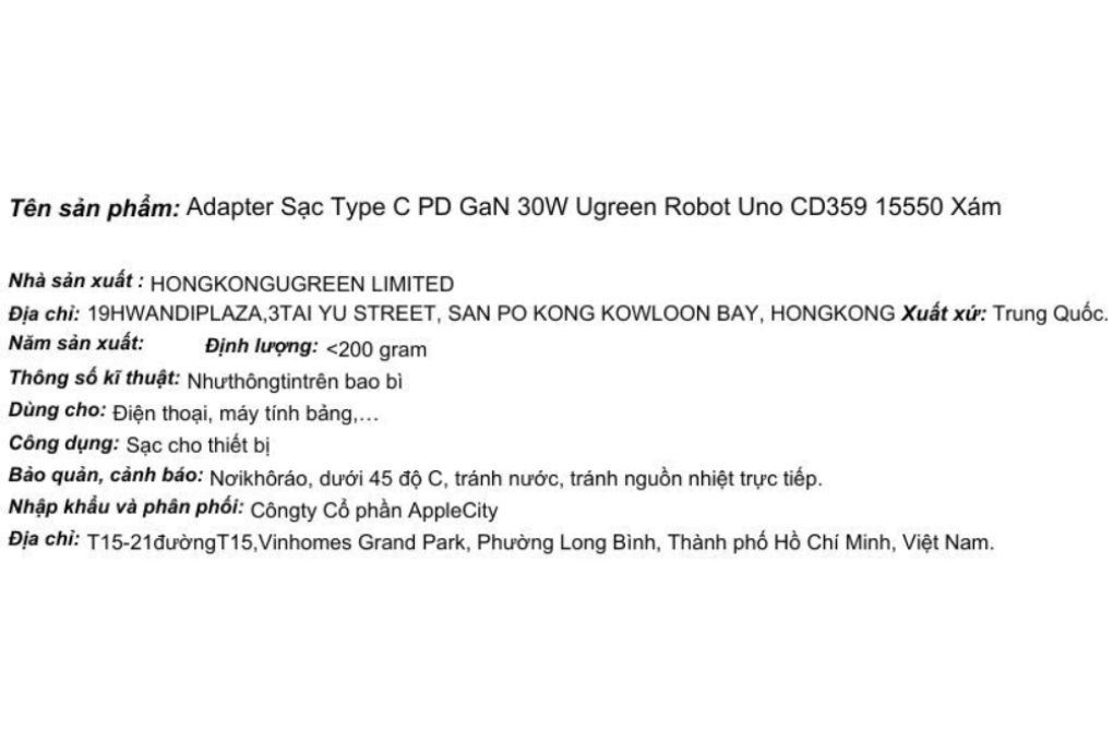 Sạc nhanh Type-C PD 30W Ugreen Robot Uno CD359 15550 Màu Xám