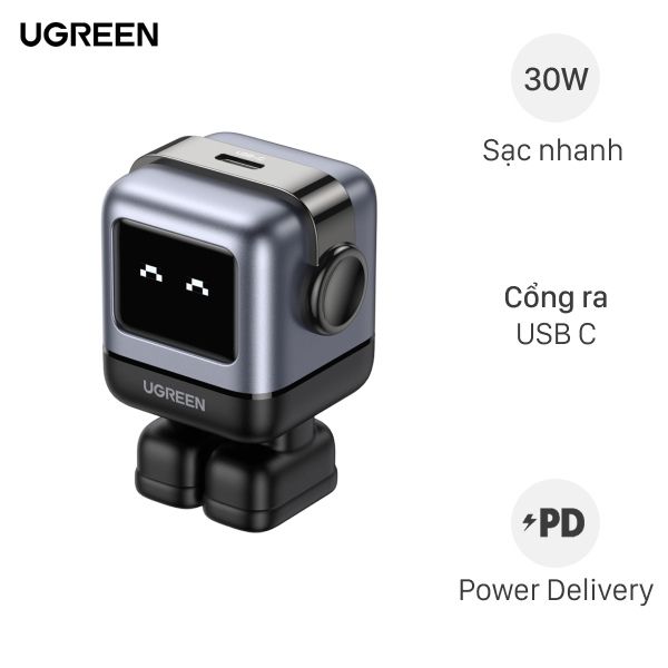 Adapter Sạc Type C PD GaN 30W Ugreen Robot Uno CD359 15550