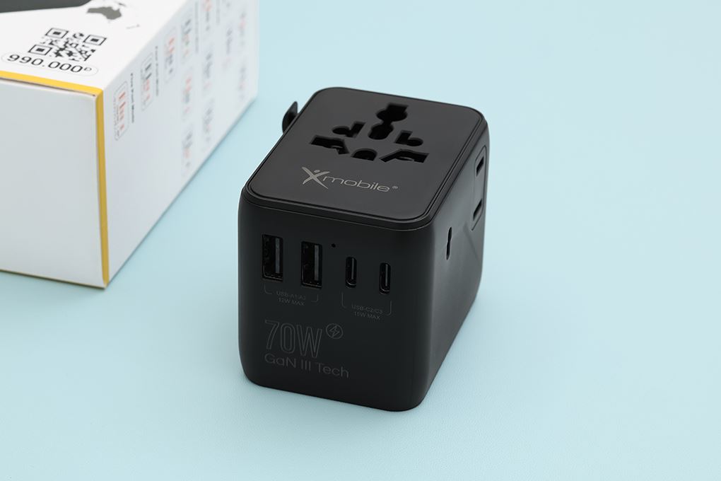 Sạc nhanh 5 cổng USB Type-C PD GaN3 70W Xmobile 1006SDVR Màu Đen