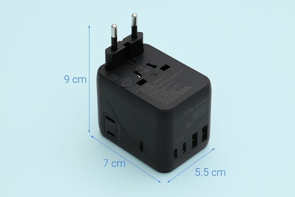 Sạc nhanh 5 cổng USB Type-C PD GaN3 70W Xmobile 1006SDVR Màu Đen