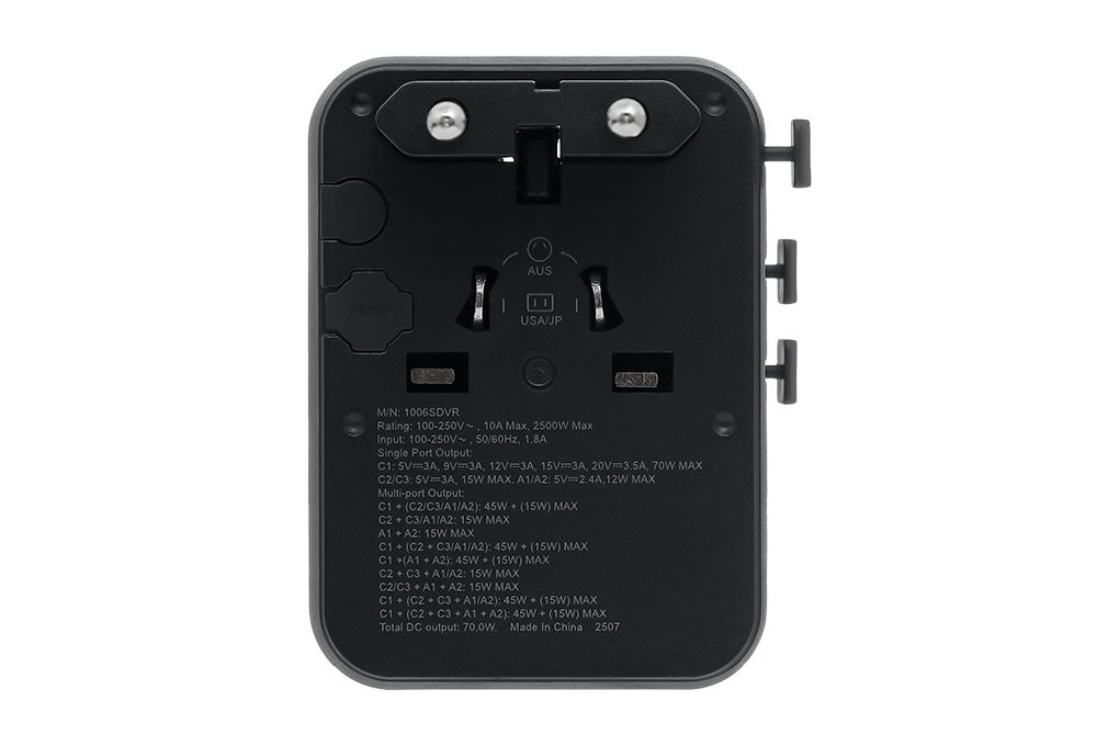Sạc nhanh 5 cổng USB Type-C PD GaN3 70W Xmobile 1006SDVR Màu Đen