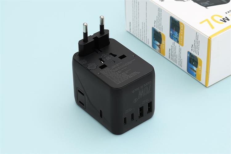 Sạc nhanh 5 cổng USB Type-C PD GaN3 70W Xmobile 1006SDVR Màu Đen